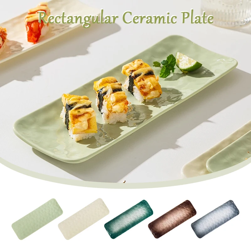 

Rectangular Ceramic Plate High Temp Resistant Stone Pattern, Sushi/dessert/meal Dish for Restaurant Hotel Kitchen Decor