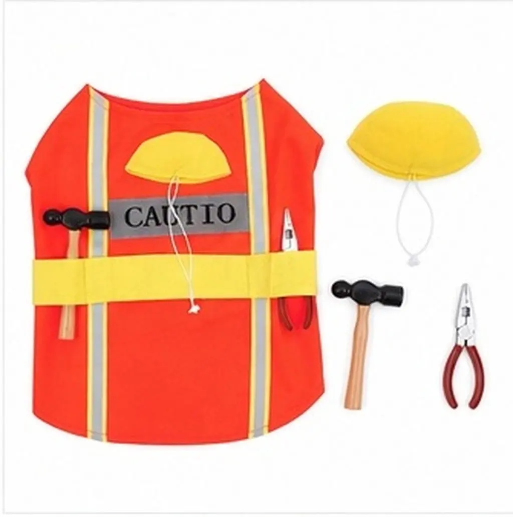 1Set Pet Engineer Cosplay Suit Orange Construction Worker Dog Vest with Cap Hook and Loop Fastener for Halloween Party Puppy