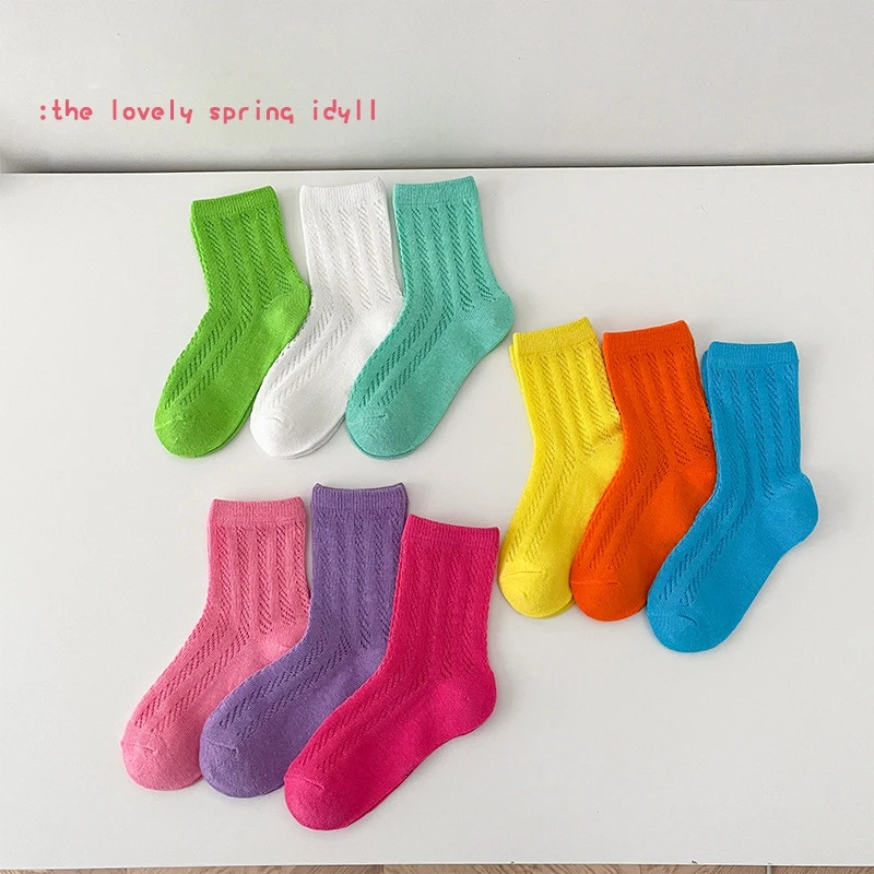 4 Pairs/Lot Baby Kids Socks Four Seasons Cotton Solid Sock Candy Color Toddler Boy Girls Floor Socks Children Sock