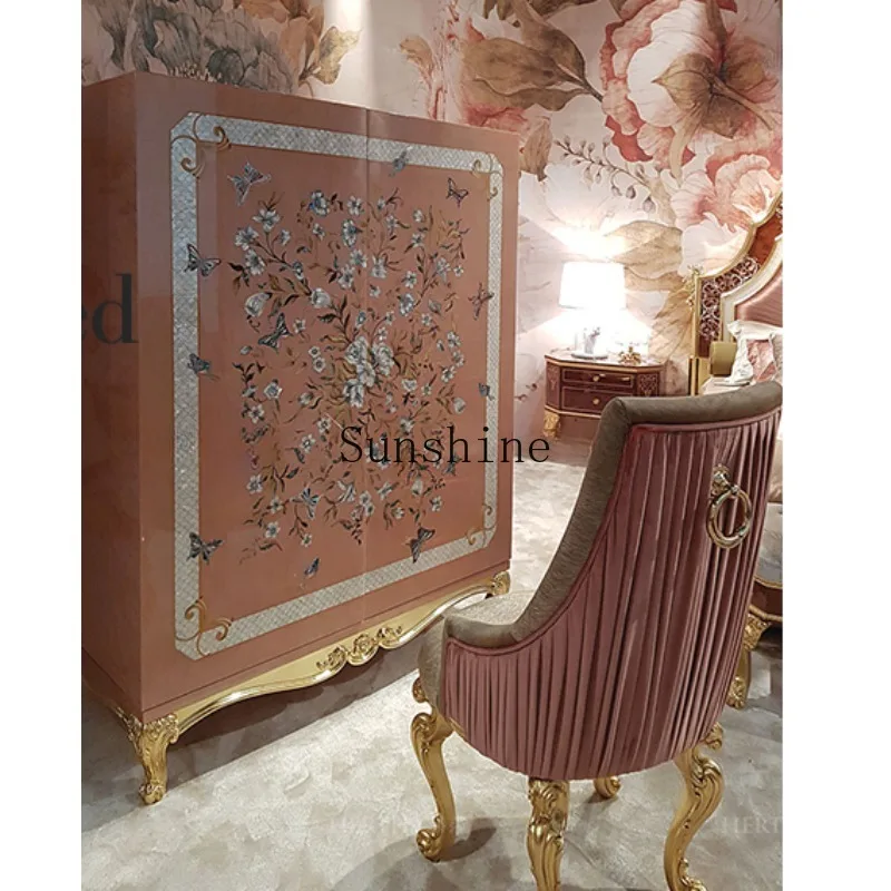 Chinese style decorative cabinet classical veneer shell parquet solid wood furniture