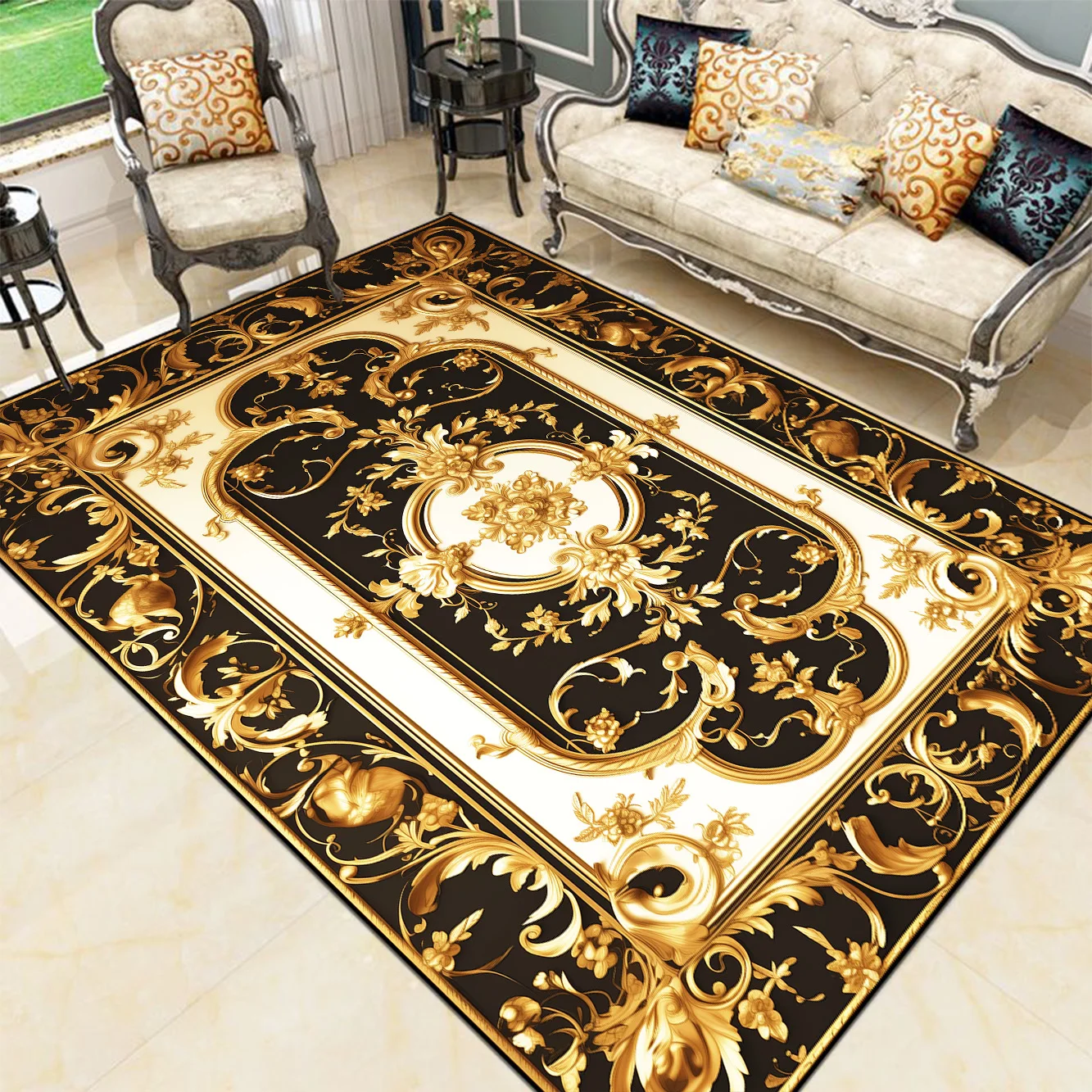 Living Room Decoration Luxury Carpets European Style Golden Large Rugs Home Sofa Side Floor Mat Room Decor Hallway Doorway Rug