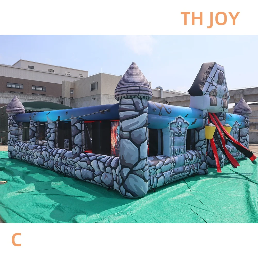 Szybka wysyłka, dmuchany starożytny zamek nawiedzony dom na Halloween 8x8x2mH, personalizowany dmuchany labirynt z labiryntem zombi