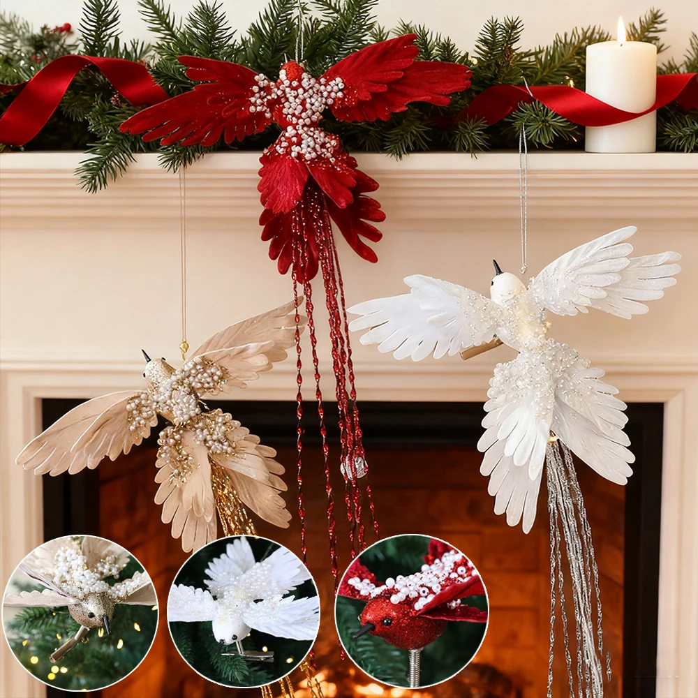 

Christmas Artificial Ornament Simulated Hummingbird Ornaments for Fireplace Christmas Tree Hanging Decorations Enfeites De Natal