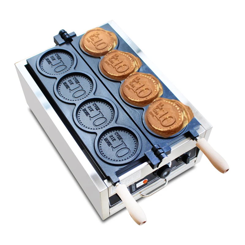 Industrial electric 4pcs Korean Gold Coin Waffle Machine Coin Shape Biscuits Waffle Pie Baking Machine coin waffle maker