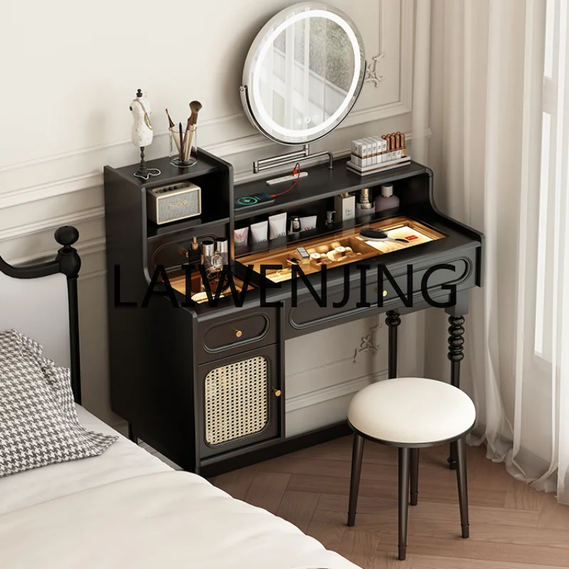 RWJ Retro Dressing Table Bedroom Mid-Ancient Style Home Wall Wood Foot American Black Makeup Table