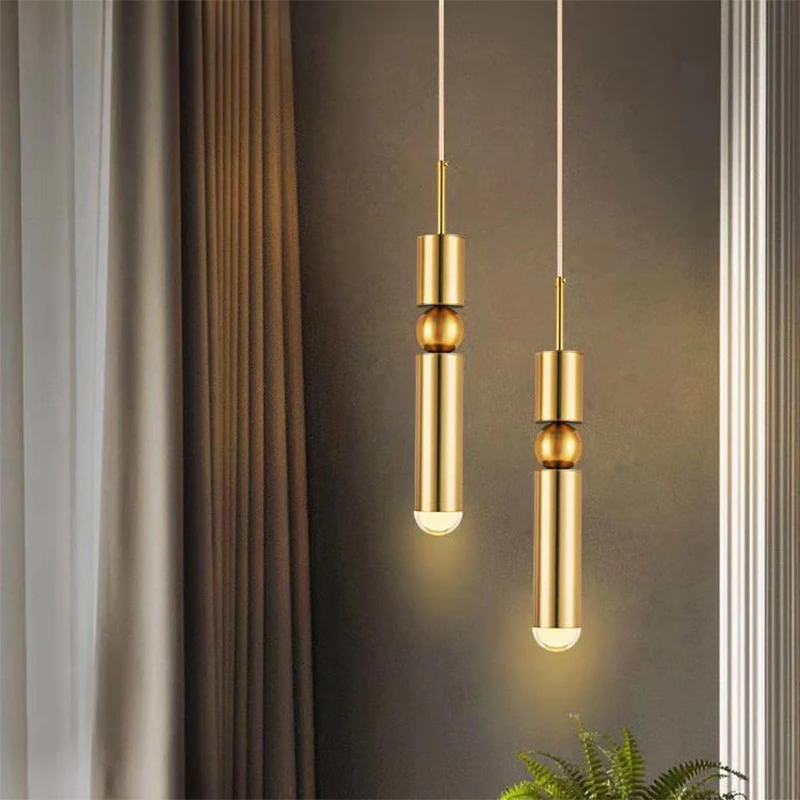 

Nordic Designer Creative Pendant Lamp Led Gold Simple Chandelier for Dining Room Home Decor Cylinder Pipe Hanging Lamp Lighting