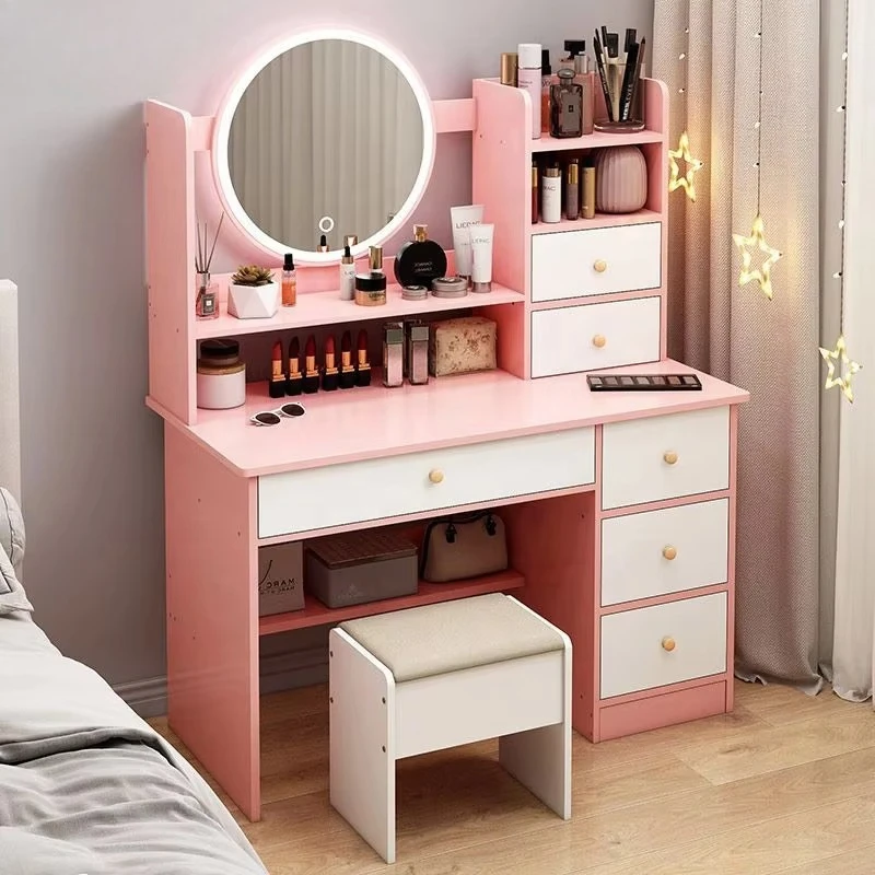 

Girls Panel Dresser with Light Full Set Dressing Table with Stool Vanity Table Make up Table Hair Dresser