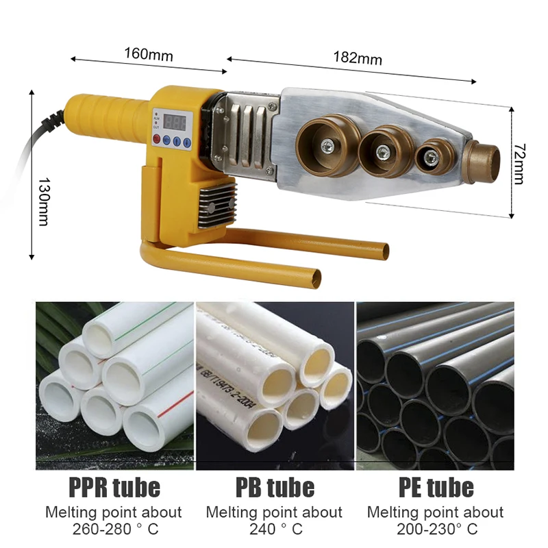 Pipe Welding Machine 220V 800W Φ20-63mm Pipe Soldering Iron Plastic Welding PP/PPR/PB/PE Tube Heating Hot Melt Tool