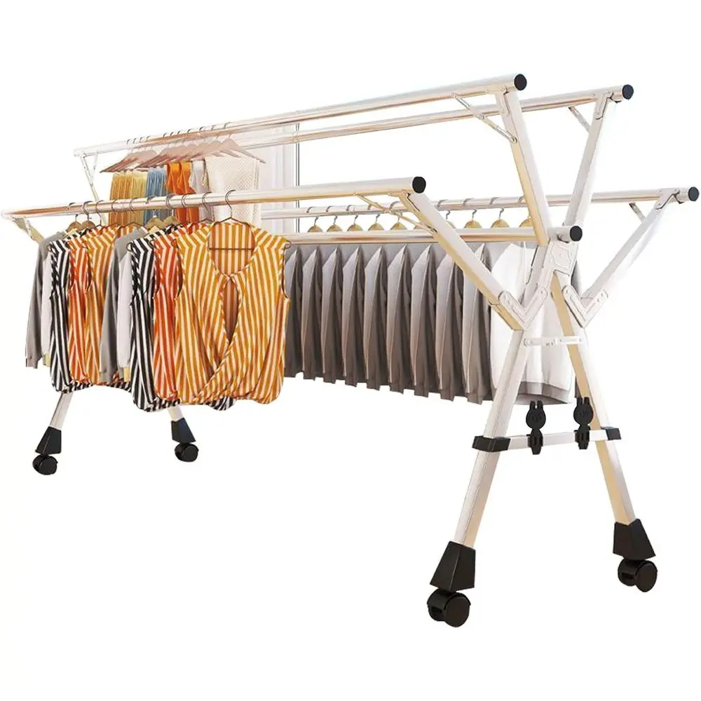 

Adjustable 5-Rod Folding Clothes Drying Rack, Indoor/Outdoor Use, Storable, 240cm Length