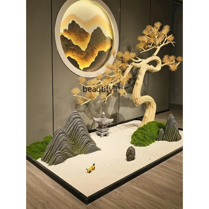 a029  Simulated golden pine tree indoor landscape living room under the stairs combined ornament high-end villa landscaping deco