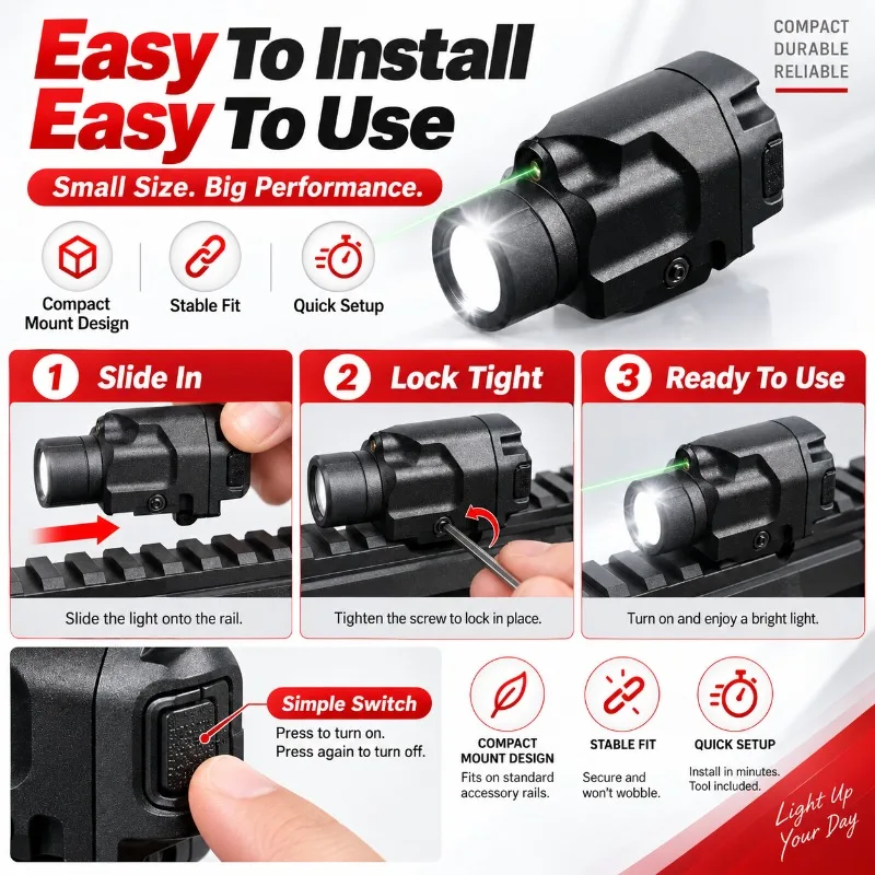 Light‑weight All Metal Matte Shell 800 Lumen Under Mount Flashlight Built‑in Recharge Battery Quick‑install Spare Parts