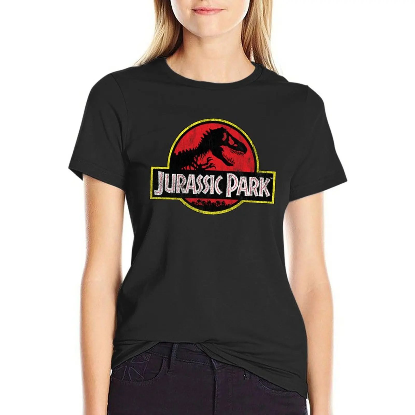 

Jurassic Park Vintage Tyrannosaurus Rex Distressed Logo T-Shirt vintage oversized anime clothes t shirts for Women