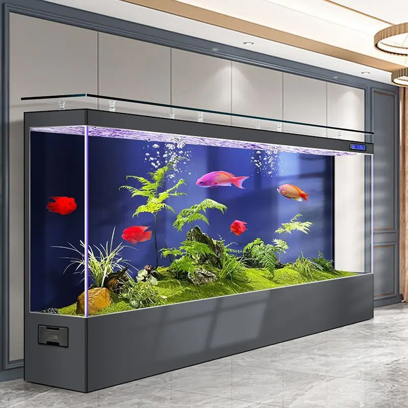 Glass fish tank aquarium against the wall living room household floor square company medium and large filtration cycle ecology