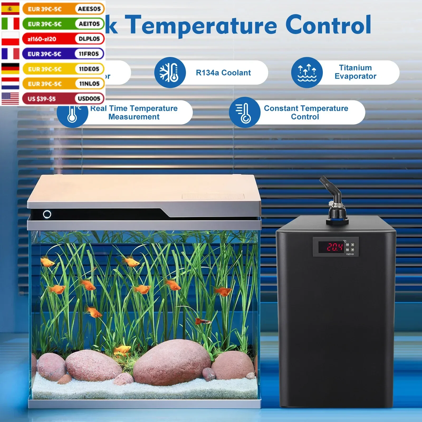 42.26 Gallon Aquarium Chiller w/ LED Screen Ornamental Fish Tank Cooling for Aquatic Plant/Coral/Crystal Shrimp Cultivation