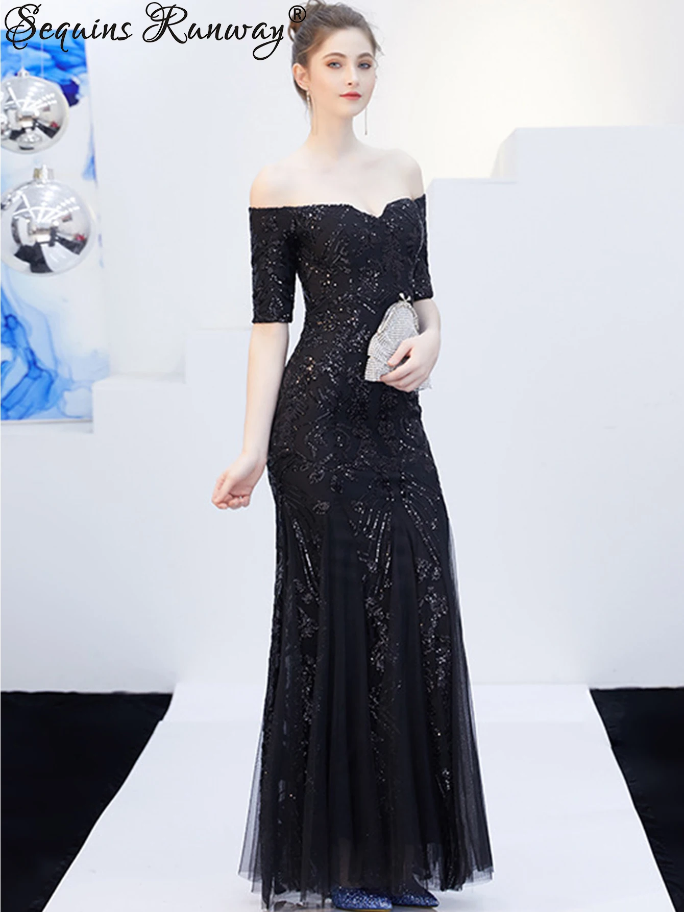 Sexy vintage paillettes maxi abito estivo elegante prom abiti da sera lunghi per le donne abiti a coda di pesce in rete di lusso abiti