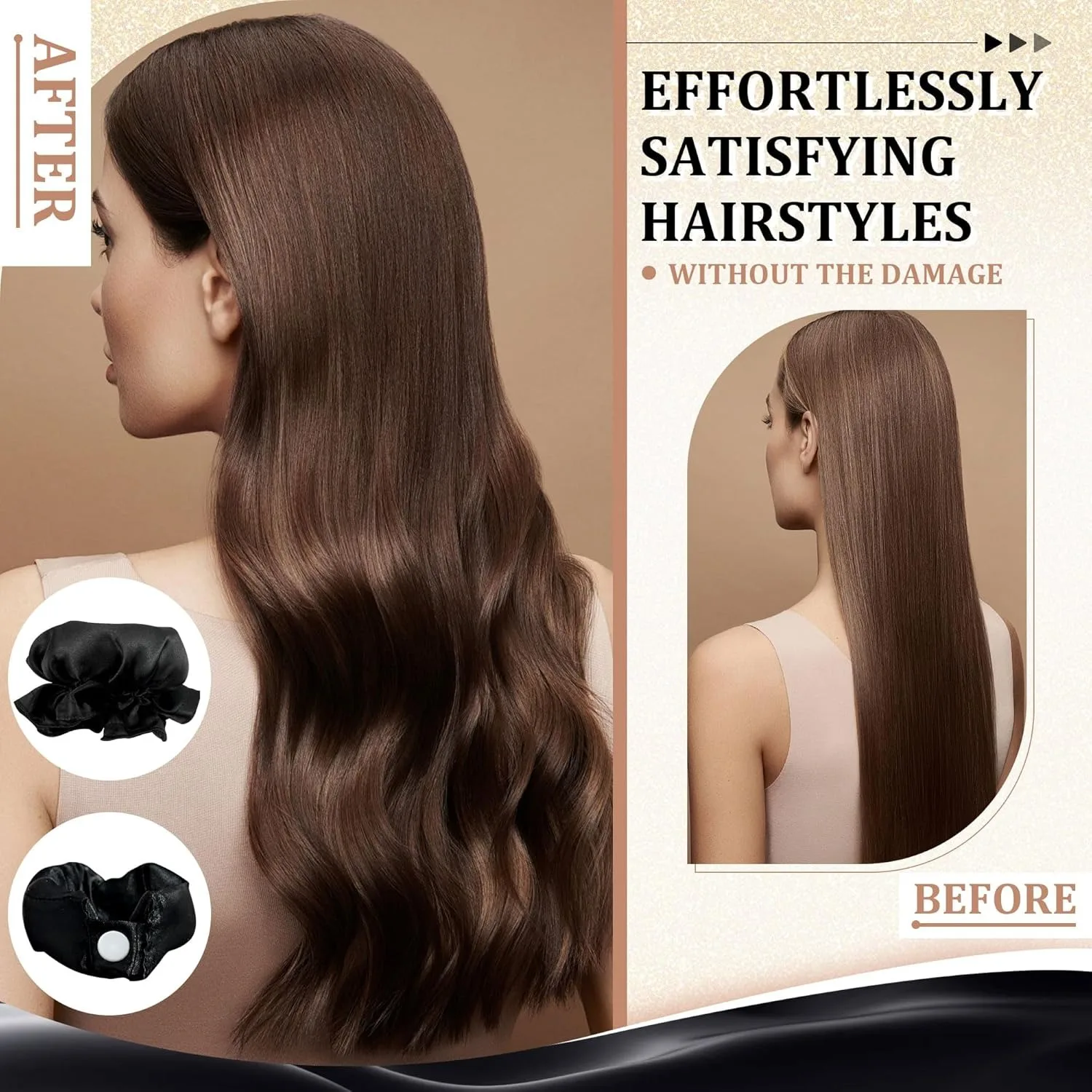 2pc Satin Heatless Curling Rod with Hair Caps, Soft Overnight Curling Rod Headband for Long Hair, DIY Hairstyling Tools