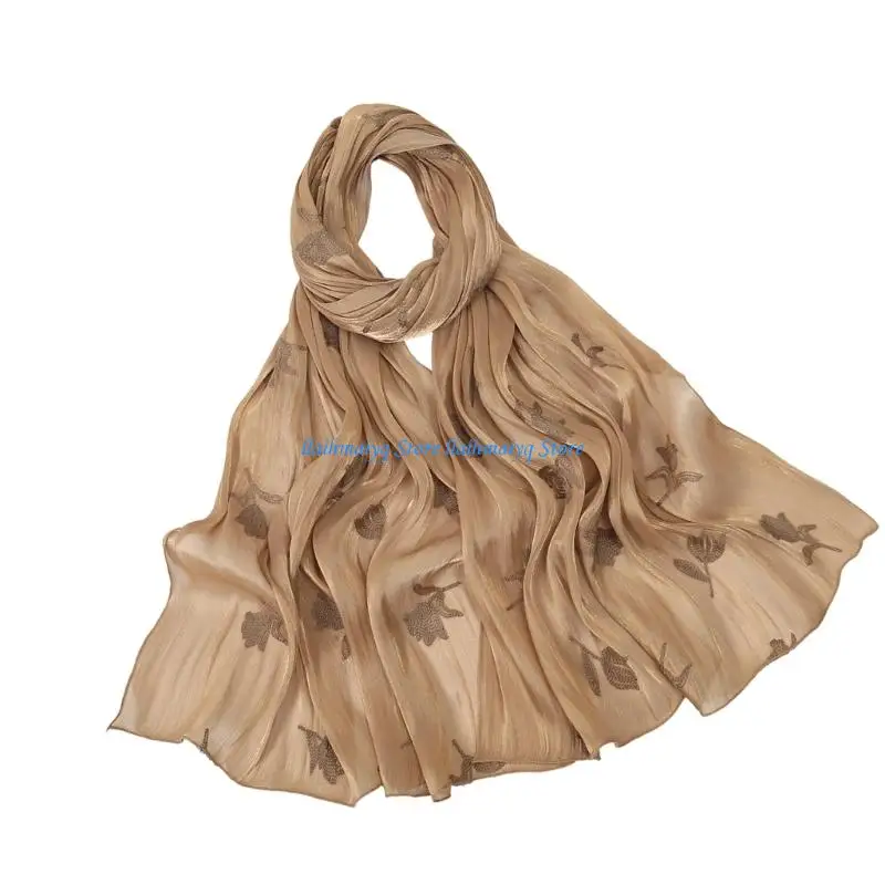 573B Multipurpose Shawl Elegant Embroidery Flower Silk Scarf For Female Daily Wear