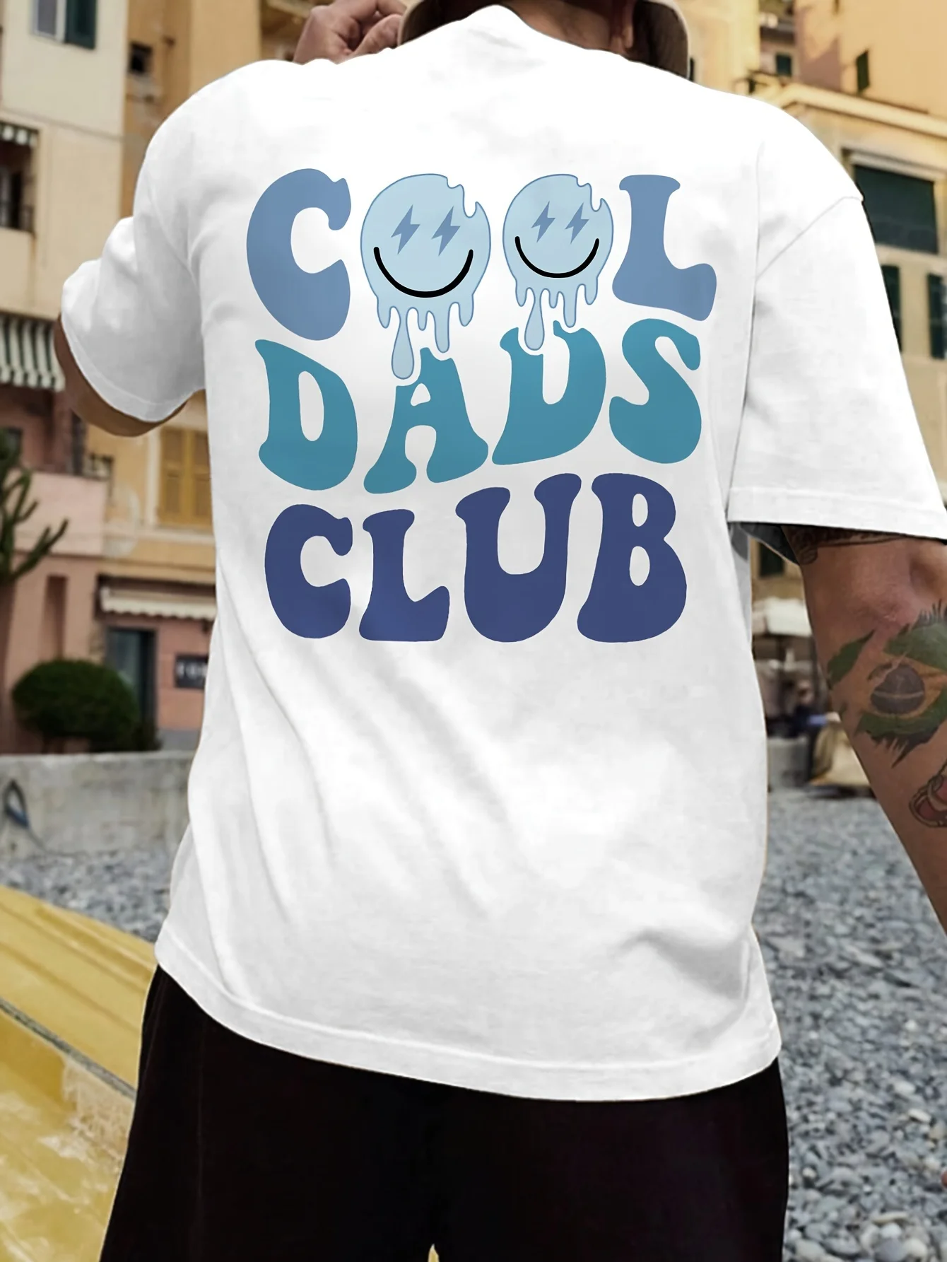 Men's summer 100% pure cotton fashionable casual sports loose COOL DADS CLUB pattern print round neck short sleeved T-shirt top