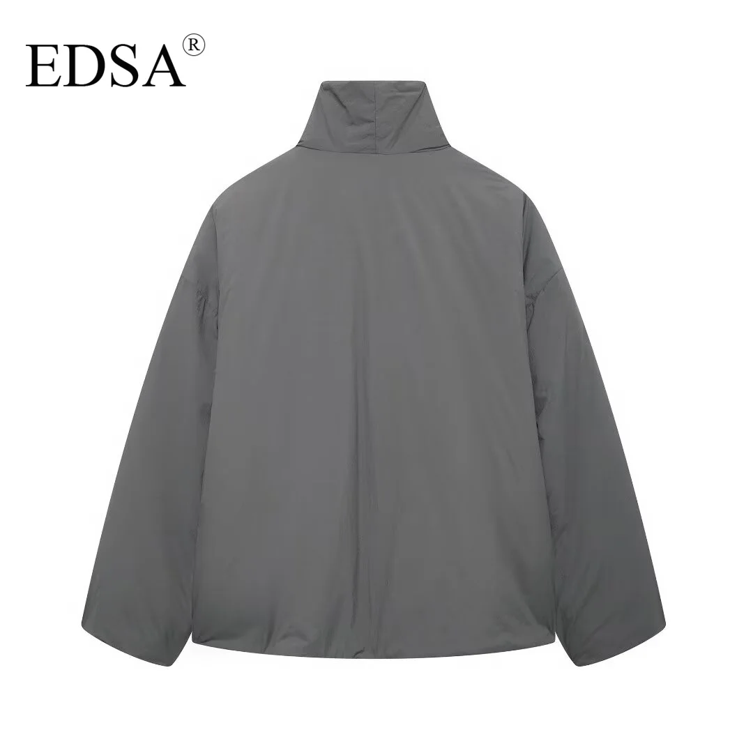 EDSA Women Wrap-around Kimono Jacket for Female High Collar Long Sleeves Fashion Double Breasted Outerwear