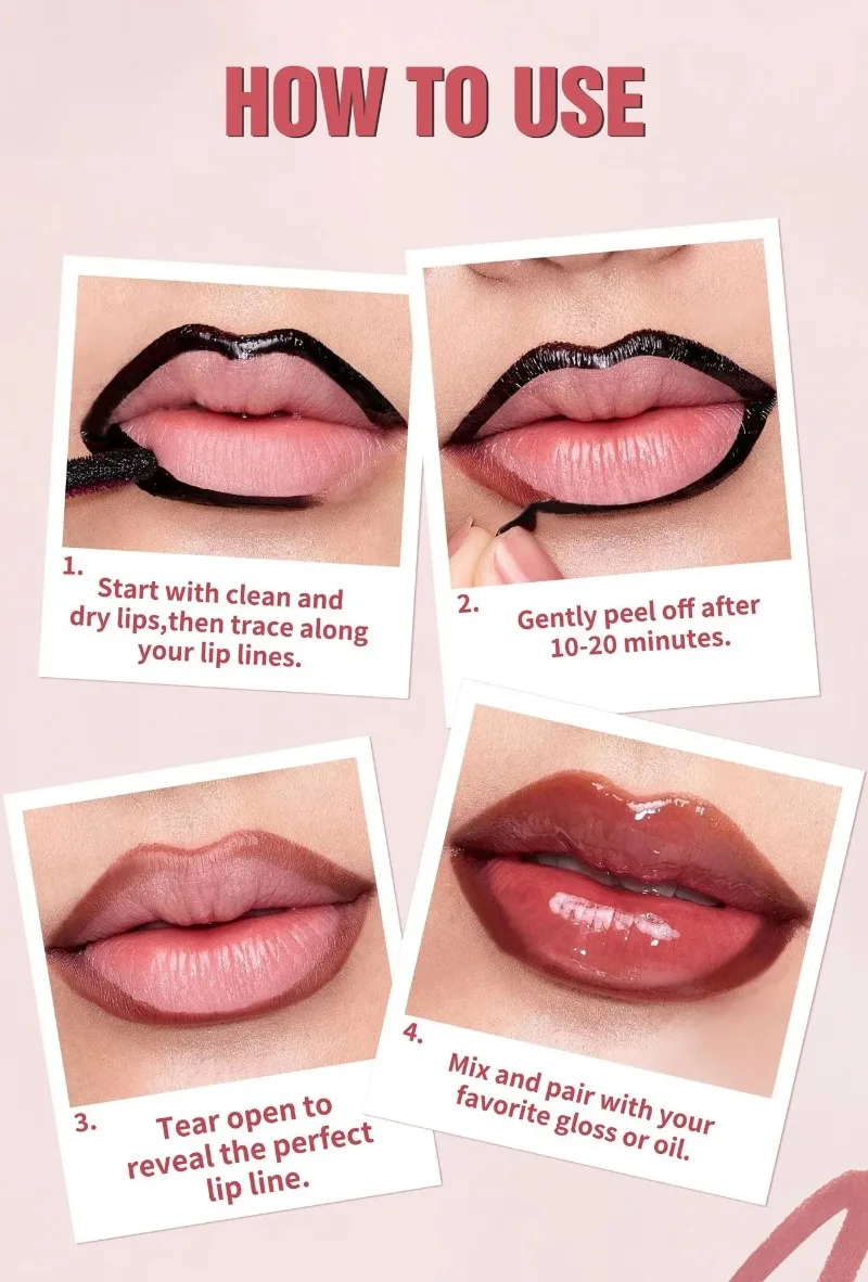 Abziehbarer Lippenstift: Langanhaltender, wasserfester, pink-roter Lippenkontur-Tint, transferfest, nicht abfärbend, für volle Lippen – Lipgloss-Make-up – Detail 8