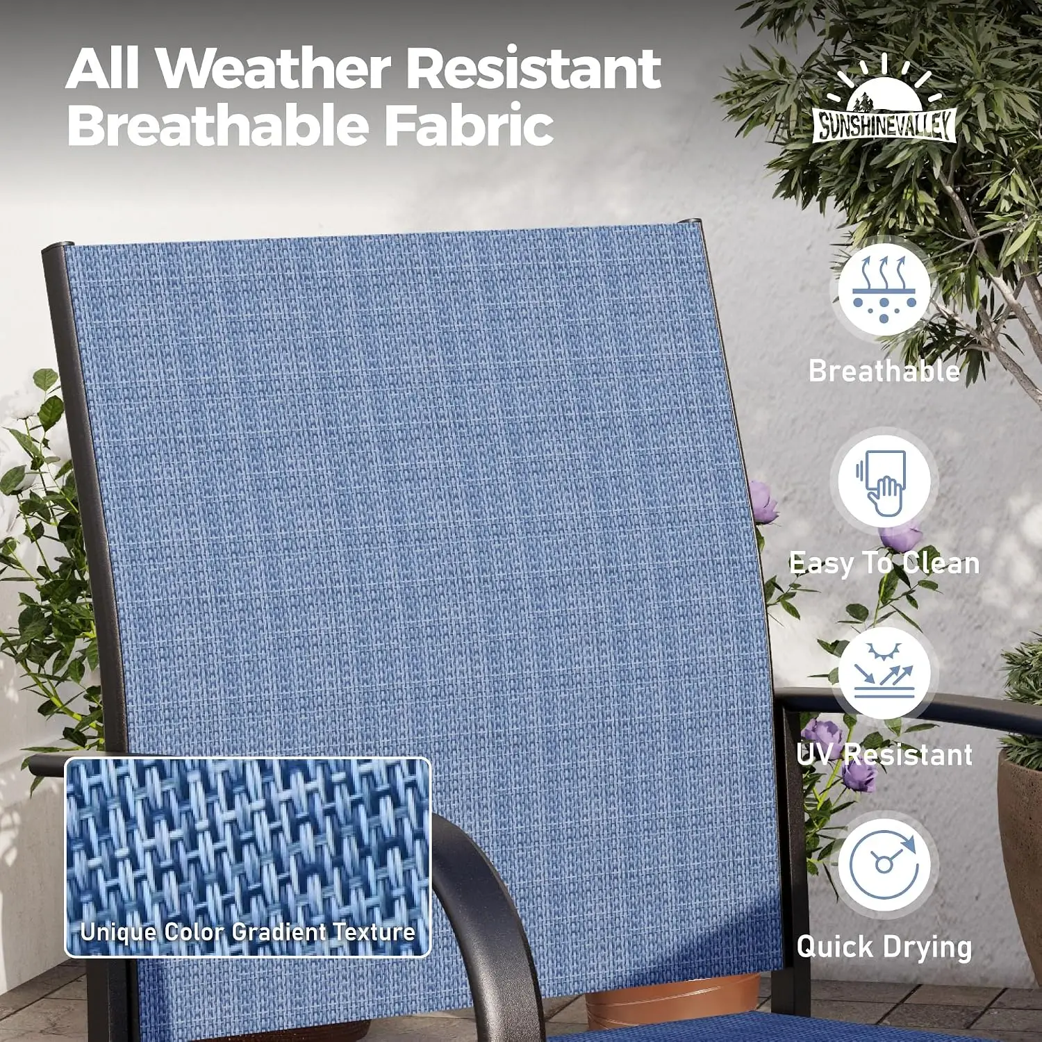 5pc Patio Dining Set 37" Square Table & 4 Blue Chairs Outdoor Garden Furniture Metal Frame Weather Resistant, Customized