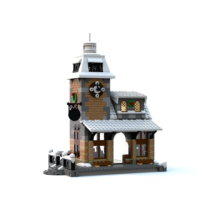 Modulare Stadt Gebäude Modell Moc Gebäude Winter Dorf Bahnhof Modell Technologie Geschenk Konstruktion DIY Montage Spielzeug