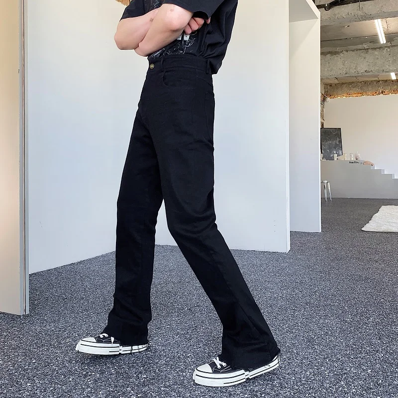 

Летние мужские джинсы прямого кроя с необработанным краем, свободные, в корейском стиле, модные, эластичные, стройнящие