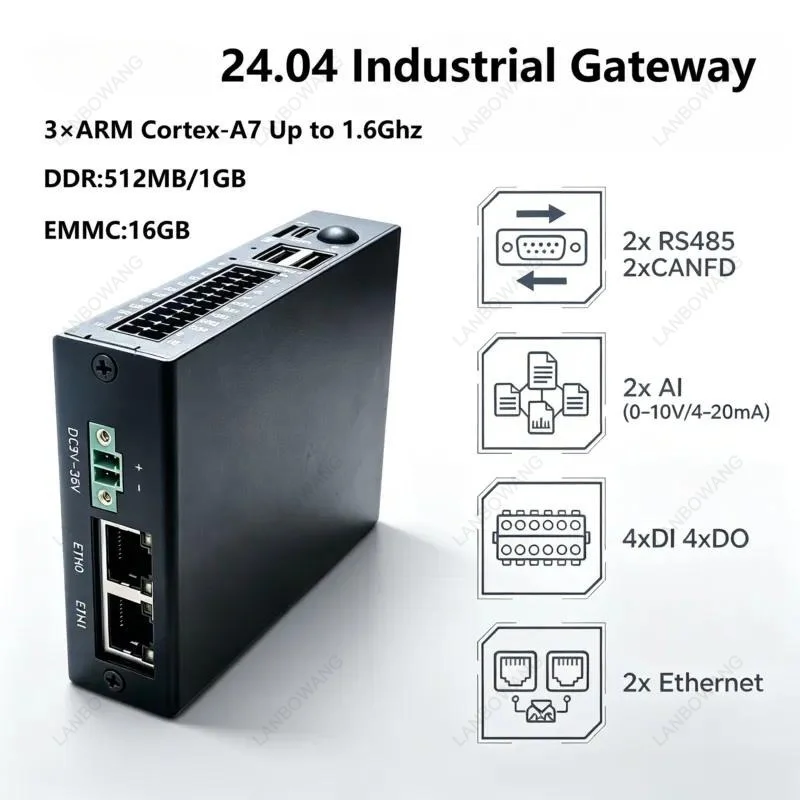 Industrial IoT Gateway 4G LTE WiFi LoRaWAN RS485 CANFD Ubuntu Linux 4DO 4DI 2AI Edge Computing Device For Smart Factory