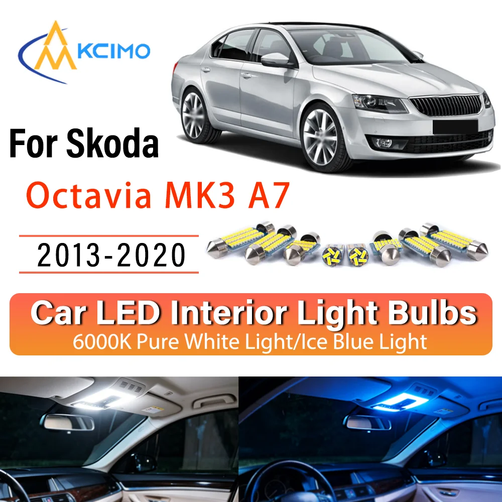 For Skoda Octavia MK3 A7 5E 5E3 5E5 2013-2020 Illuminating LED Car Interior Bulb Refit Pack Direct Fit Overhead Reading Cargo