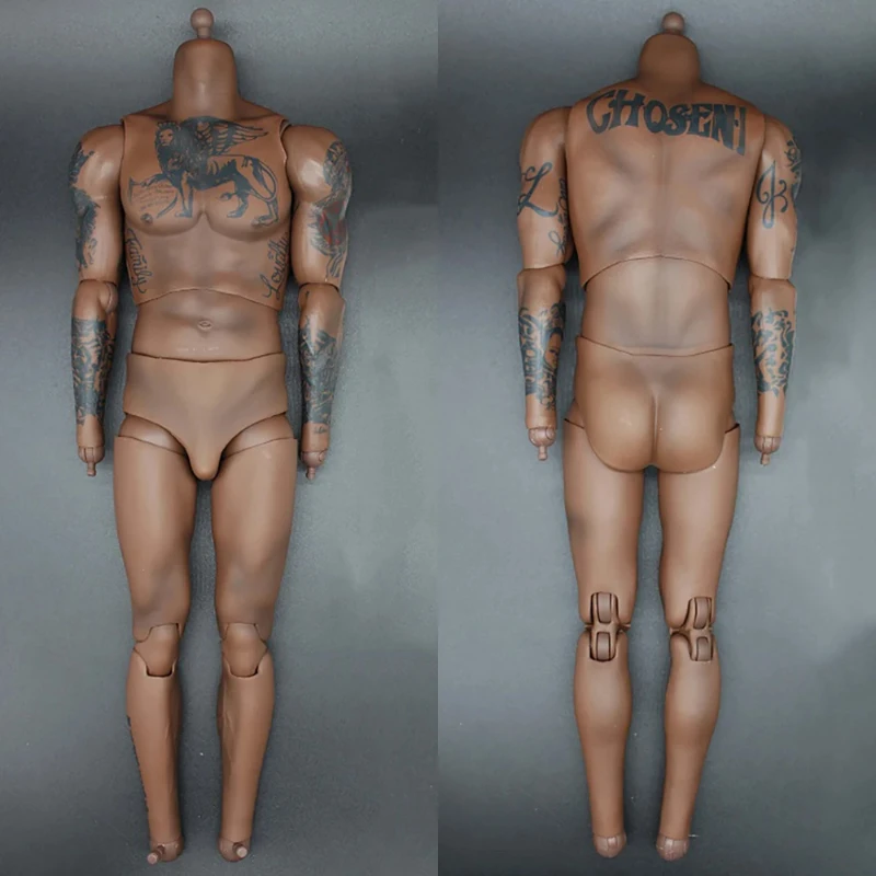 

1/6 Male Soldier Body Without Feet Model Toys Suntan Color Tattoo 12" Action Body Muscle Basketball Star Doll Fit Solid Shoes