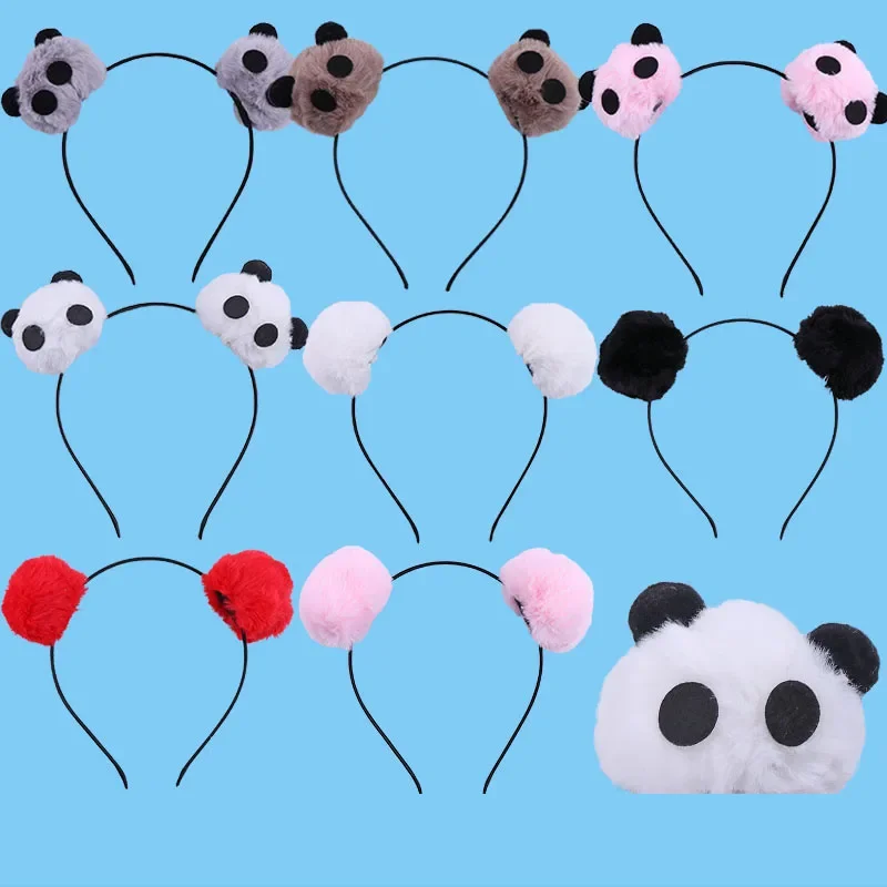 Cute Panda Pompon Ear Soft Fleece Women Headband Makeup Shower Head Hair Band for Washing Face  Spa Halloween