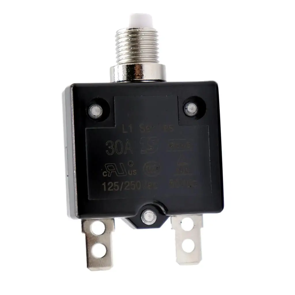 Car Circuit Breaker Resettable Push Button Panel Mount Fuse Holder Compact Size Durable Plastic Metal Quick Connect Terminals