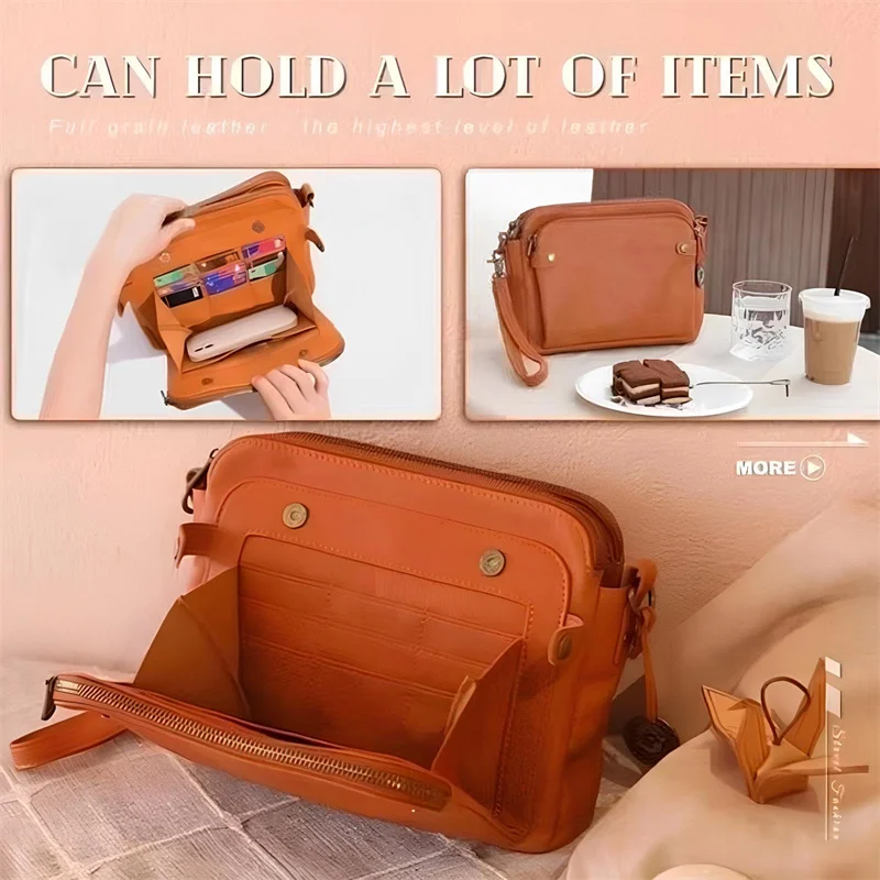 Hot Sale Women Crossbody Bags Three Layers Leather Shoulder Handbag Retro Fashion Purse Multi Pocket Female Clutch Bag