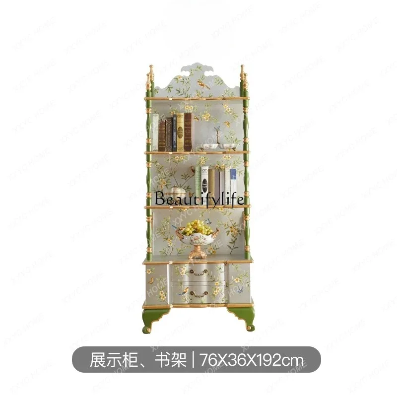 

Chinese style bookshelf solid wood hand-painted display retro storage shelf classical display shelf silverLX