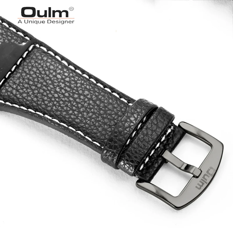 Oulm Top Brand New Style Unique Design Men\'s Watch Fashion High Quality Quartz Watch Leather Strap Men\'s Business Sports Watch