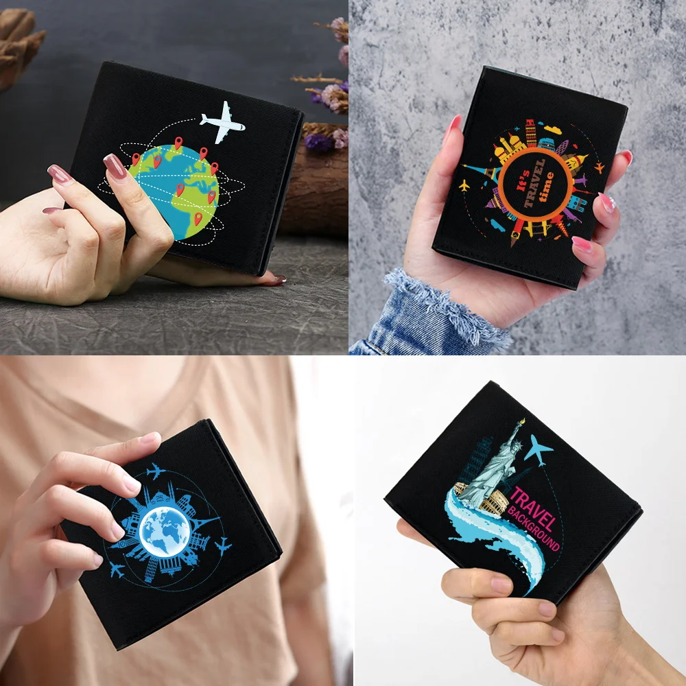 

Short Money Clip Storage Wallet New Fashion Pocketbook Bank Card Storage Travel Printing Series Multi-Function Credit Case Bag