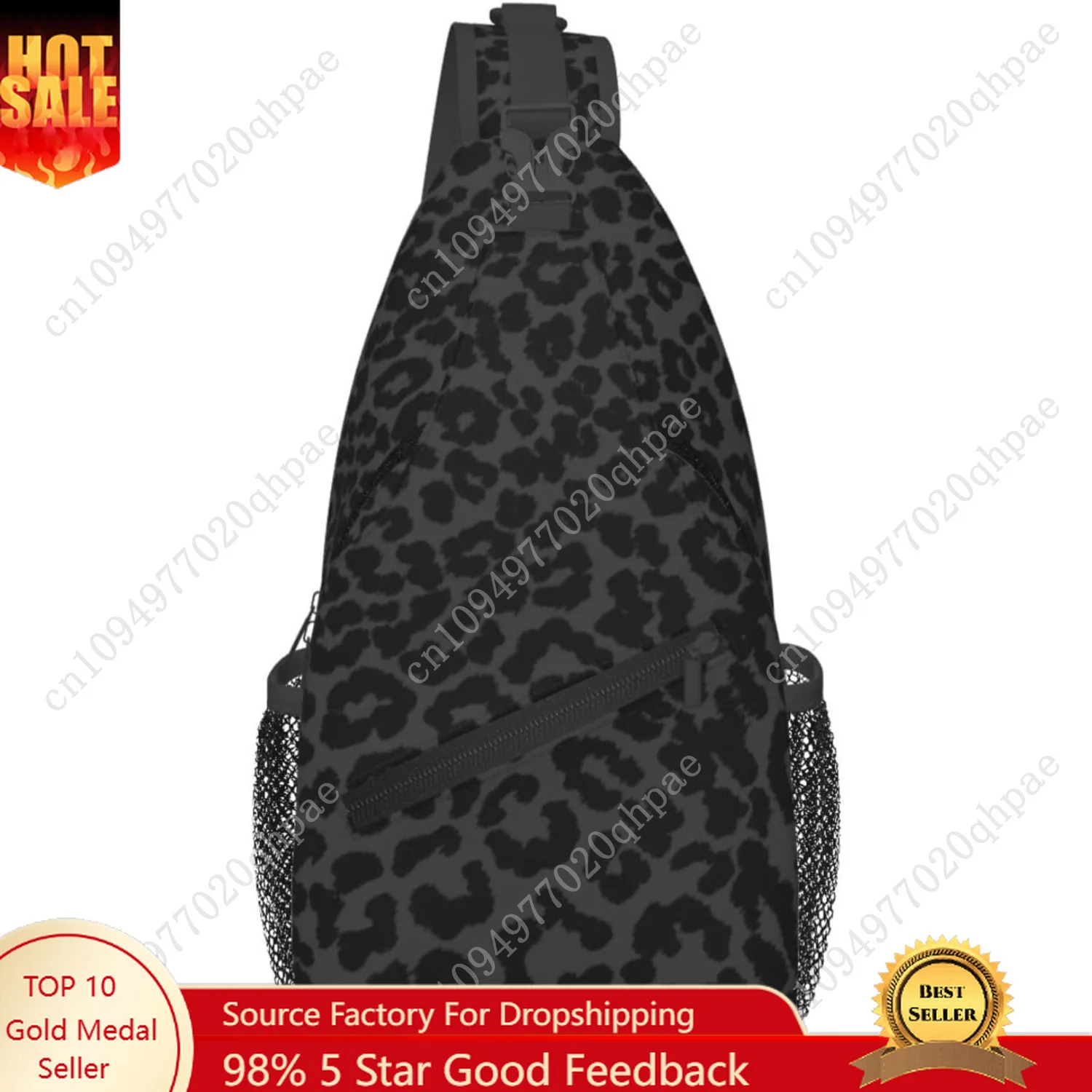 

Black Leopard Print Sling Bag Abstract Spotted Fur Cheetah Pattern Crossbody Backpack Cute Wild Animal Skin Texture Chest Should