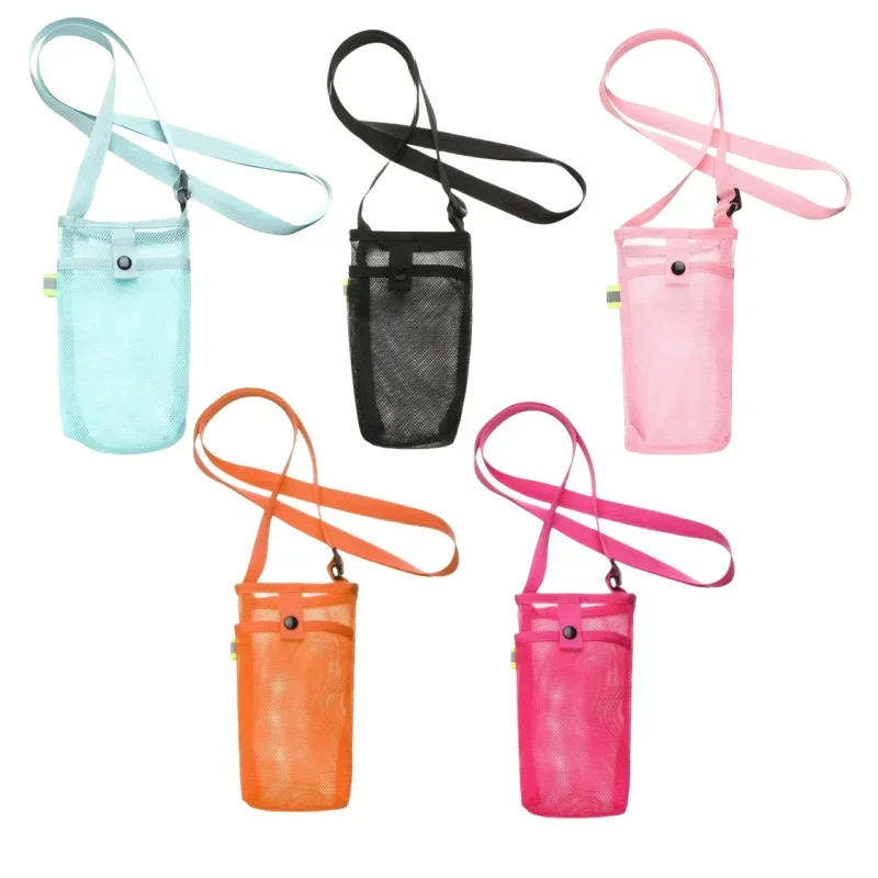 Water Bottle Cover Bag Pouch with Adjustable Straps Mesh Water Pouch Holder Shoulder Strap Black Bottle Carrier Insulat Bag