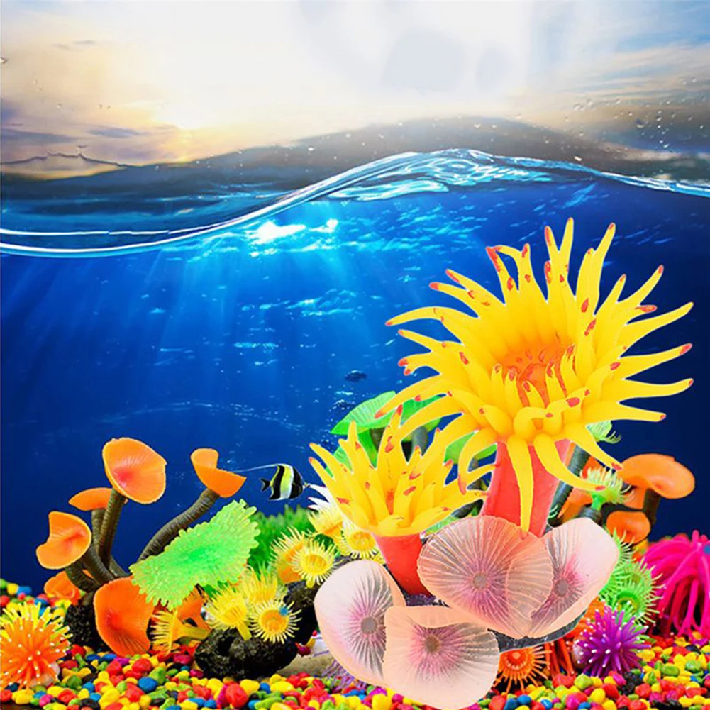 

Aquarium Simulation Coral Decoration Silicone Artificial Fish Tank Fake Coral Plant Underwater AquatiSea Anemone Decoration