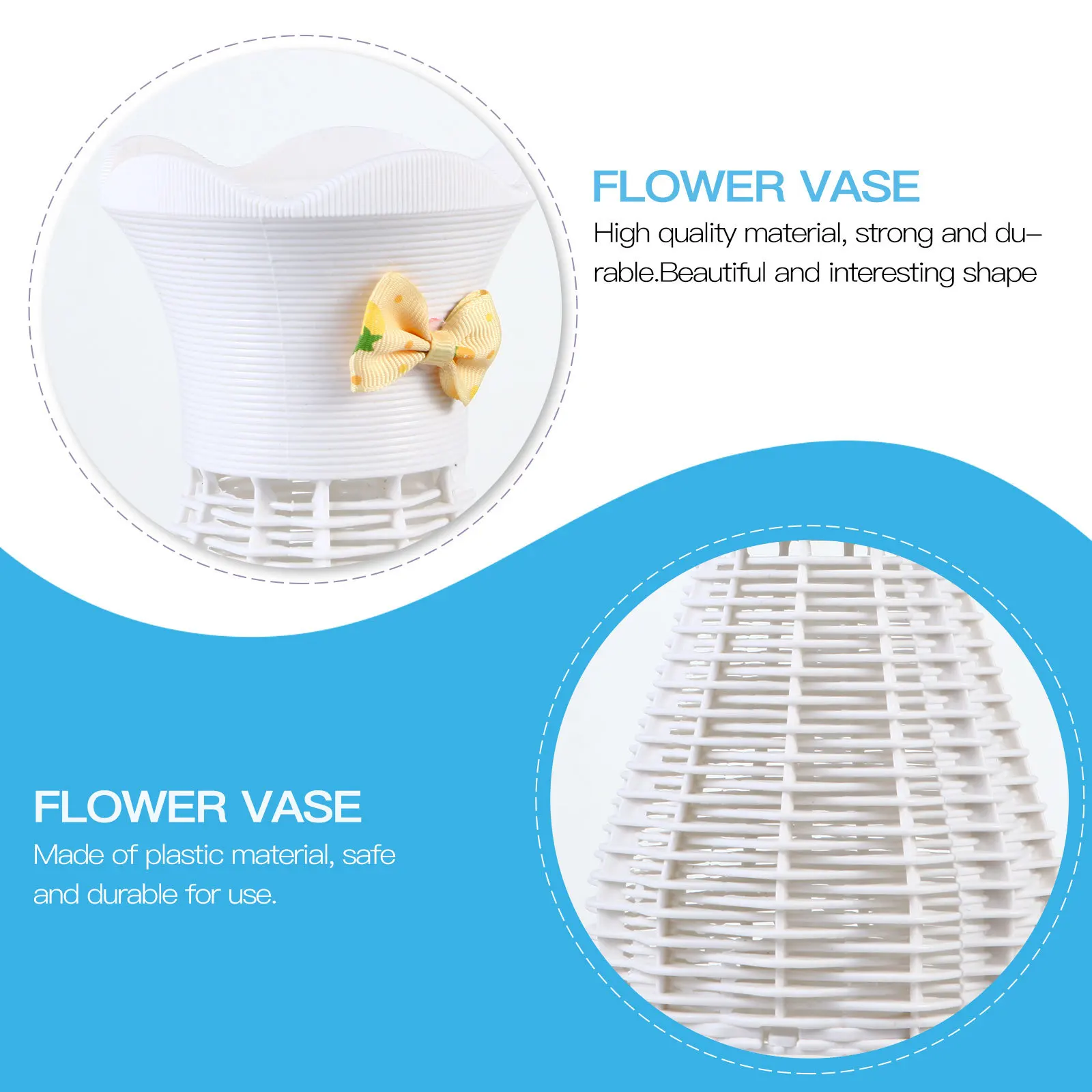 

5pcs Cylinder Flower Vase Woven ganizer White Plastic Containers for Artificial Flowers Rattan Style Home Decor Safe