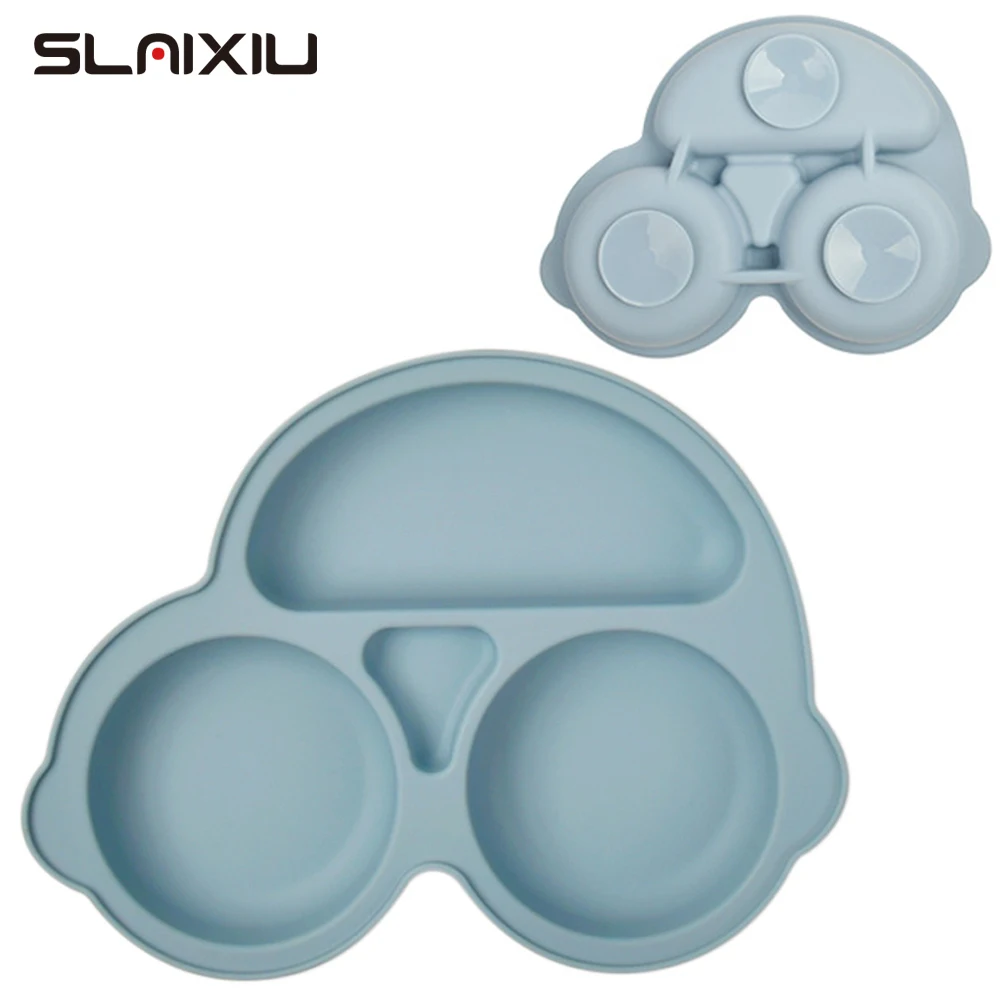 

Baby Silicone Dining Plate Kids Feeding Plate Sucker Bowl Solid car Face Children Dishes Toddler Training Tableware BPA FREE