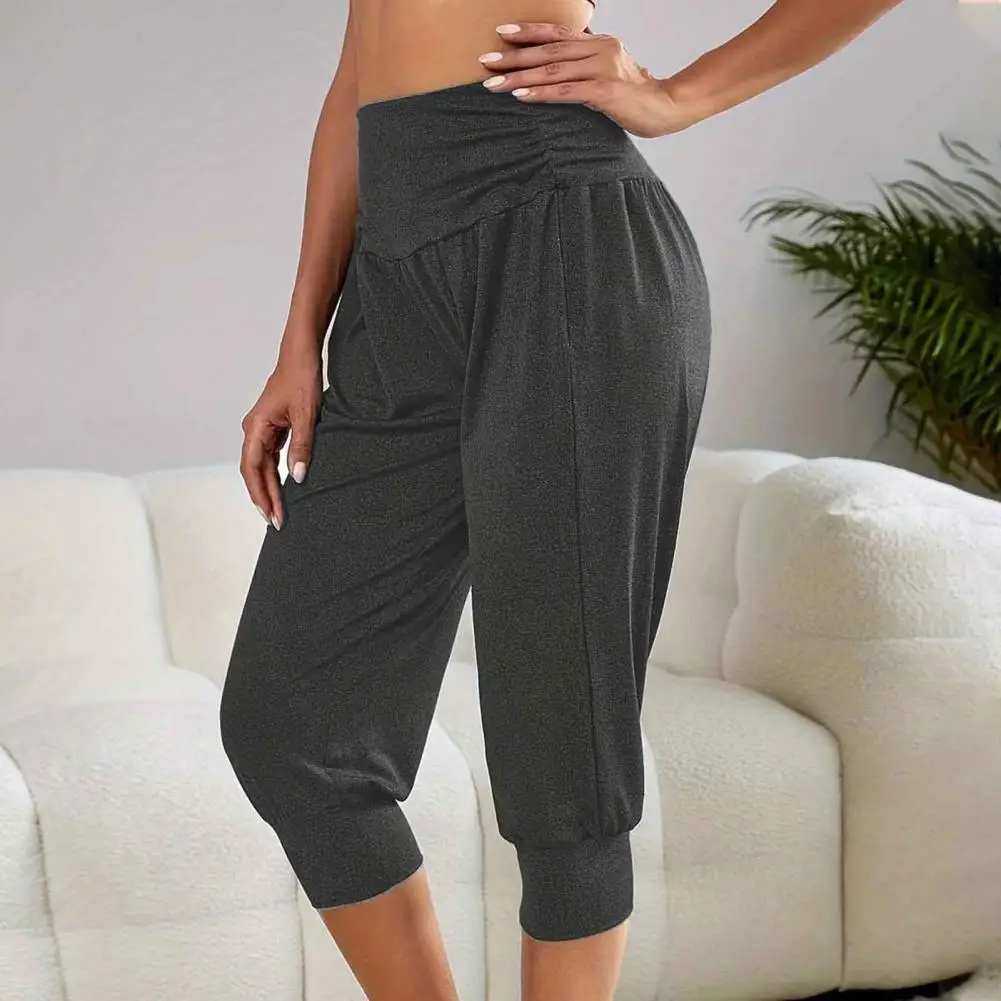 Pantalones deportivos informales para mujer, pantalón corto de cintura alta, elástico, holgado, para Yoga