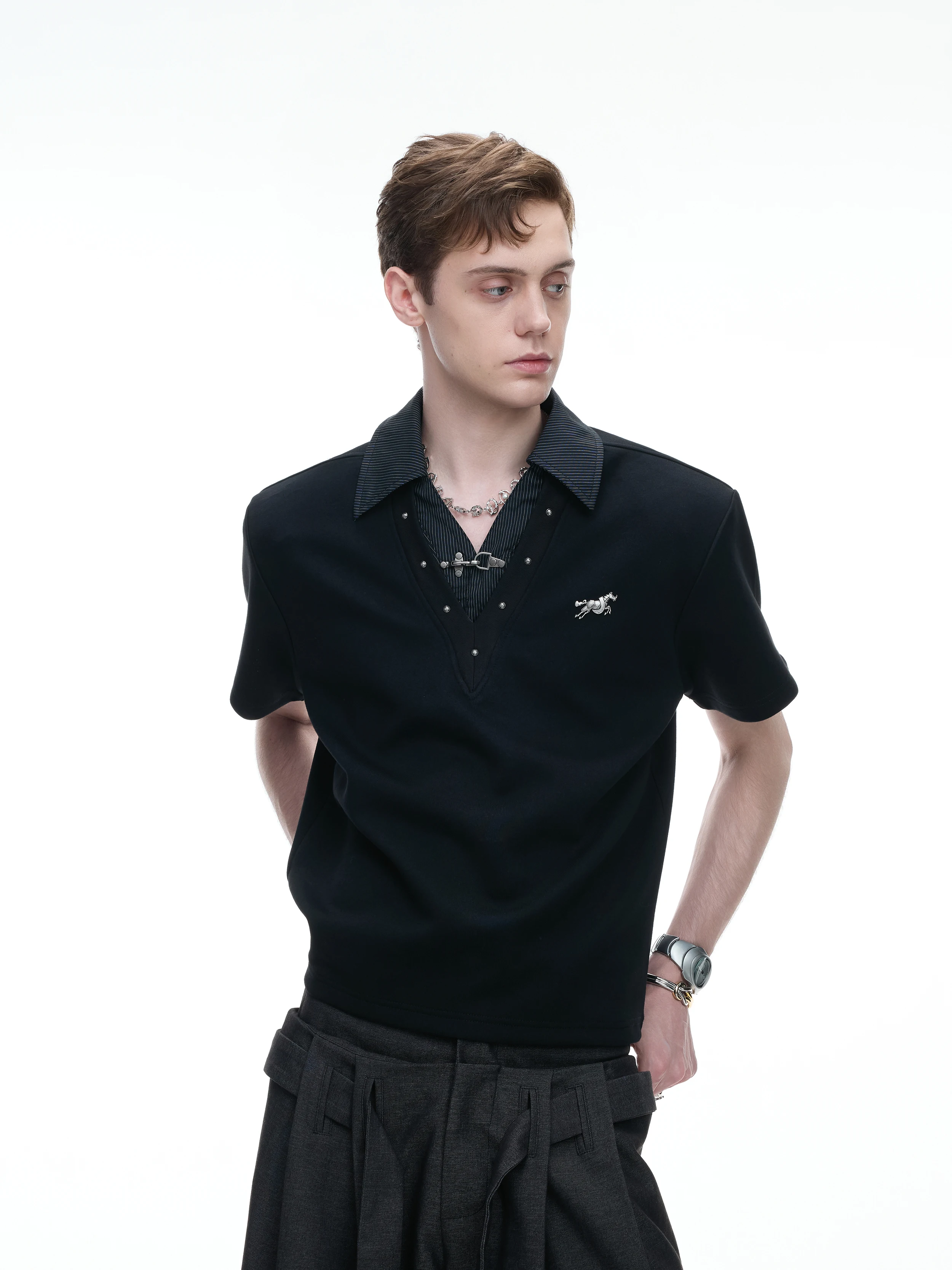 Loose Fit Men's Short Sleeve  Shirt Rivet Decorated Casual Style Breathable Cotton Blend Summer New Arrival T-Shirt