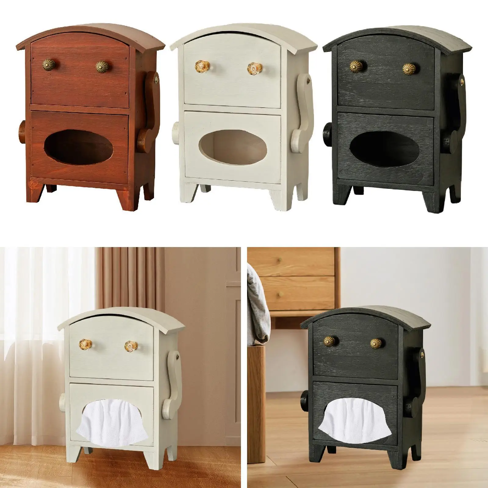

Mini Storage Cabinet Tissue Dispenser with Drawer for Makeup Vanity Skincare