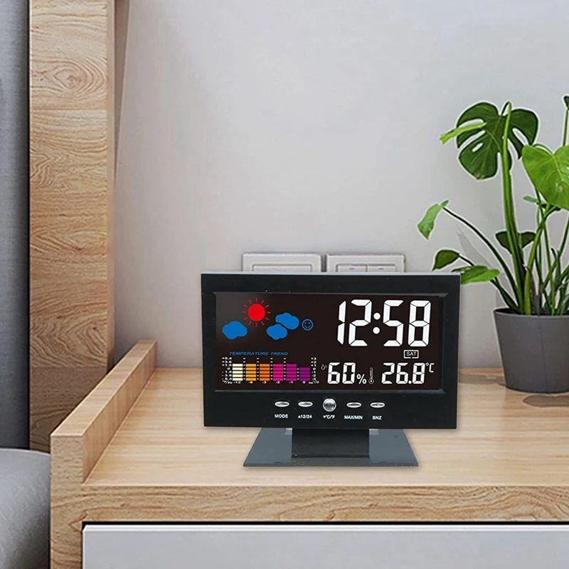 Temperature And Humidity Colour Screen Desk Clock, Wireless Weather Projections LCD Backlit Alarm Clock Sound