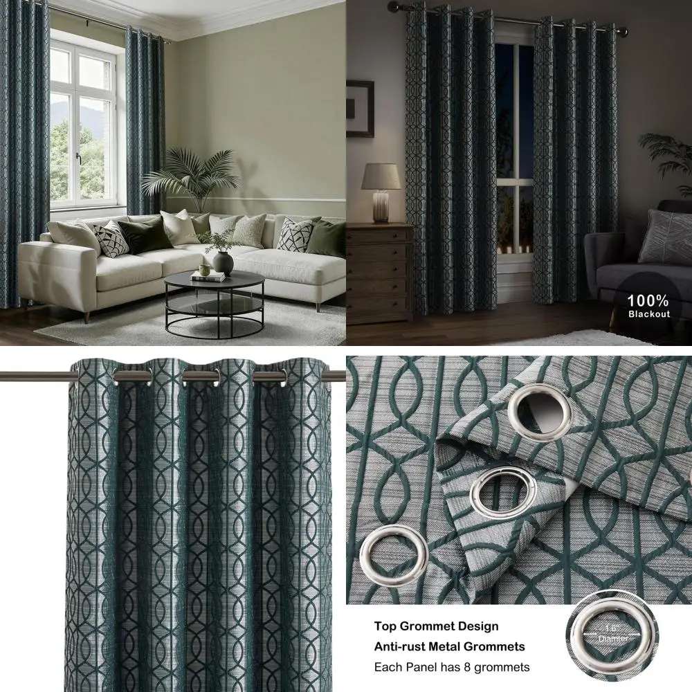 

100% плотные шторы с термоизоляцией, 96 жаккардовых втулок, лесной зеленый и серебристый, 52 x 96 л, 2 шт.