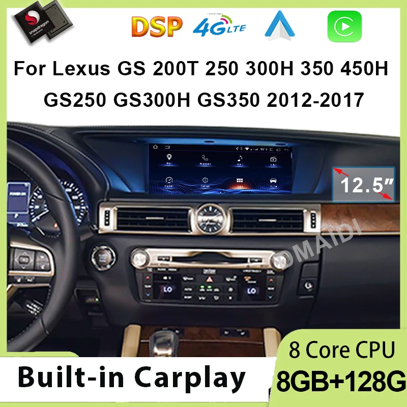 

Car Radio Qualcomm Android 12 GPS Navi For Lexus GS 200 250 300 350 450 2012 - 2017 Multimedia Player CarPlay Auto Stereo Screen