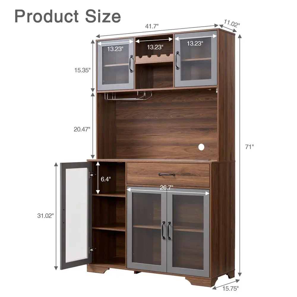 

Bar Cabinet 54, Black Coffee Bar Cabinet with LED Lights, Arched Glass Doors, Wine Rack, Adjustable Shelves, Sideboard Buffet C
