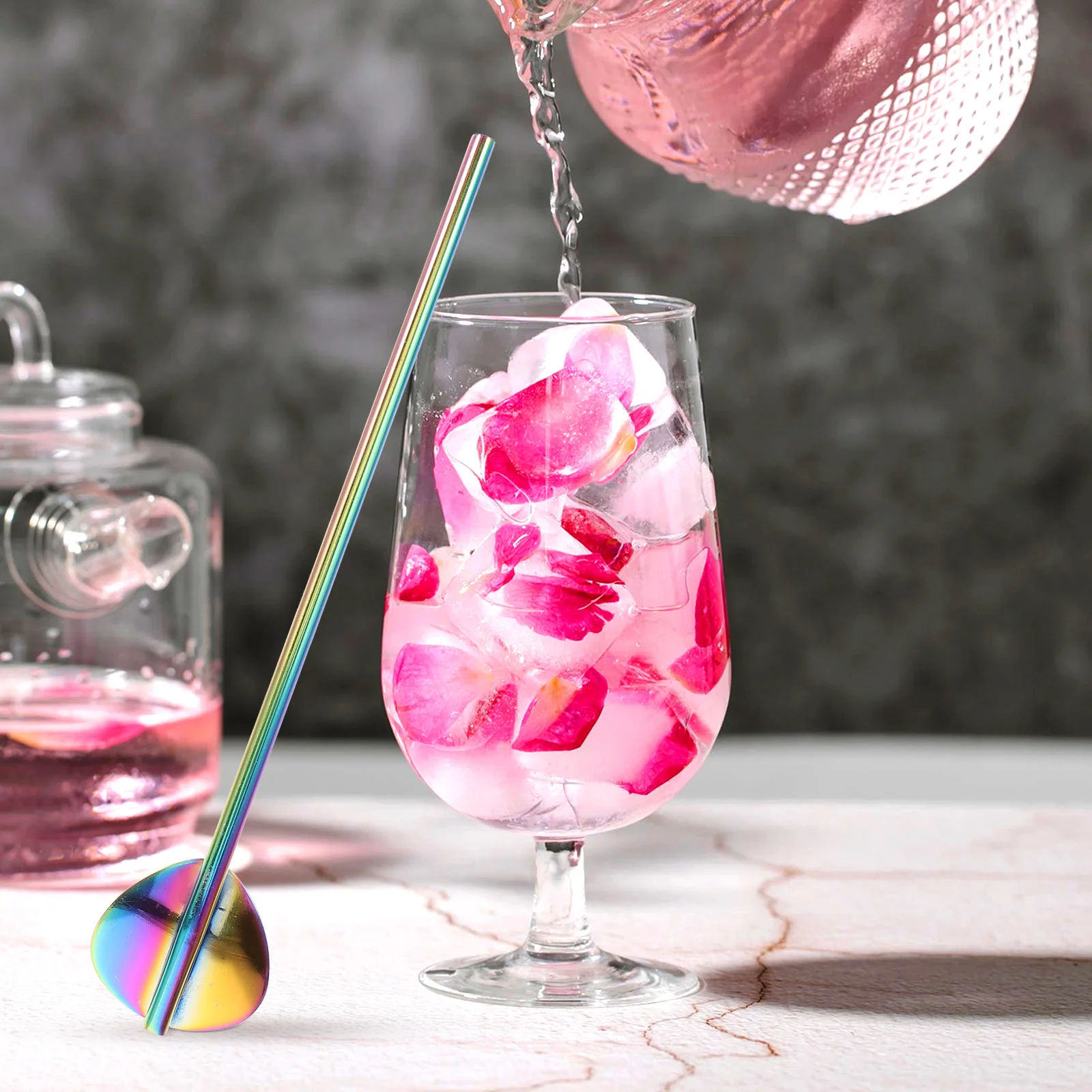 

1 set Stainless Steel Spoon Straw Reusable Stirring Straws for Coffee Tea 20cm Cleaning Brush Included Lightweight