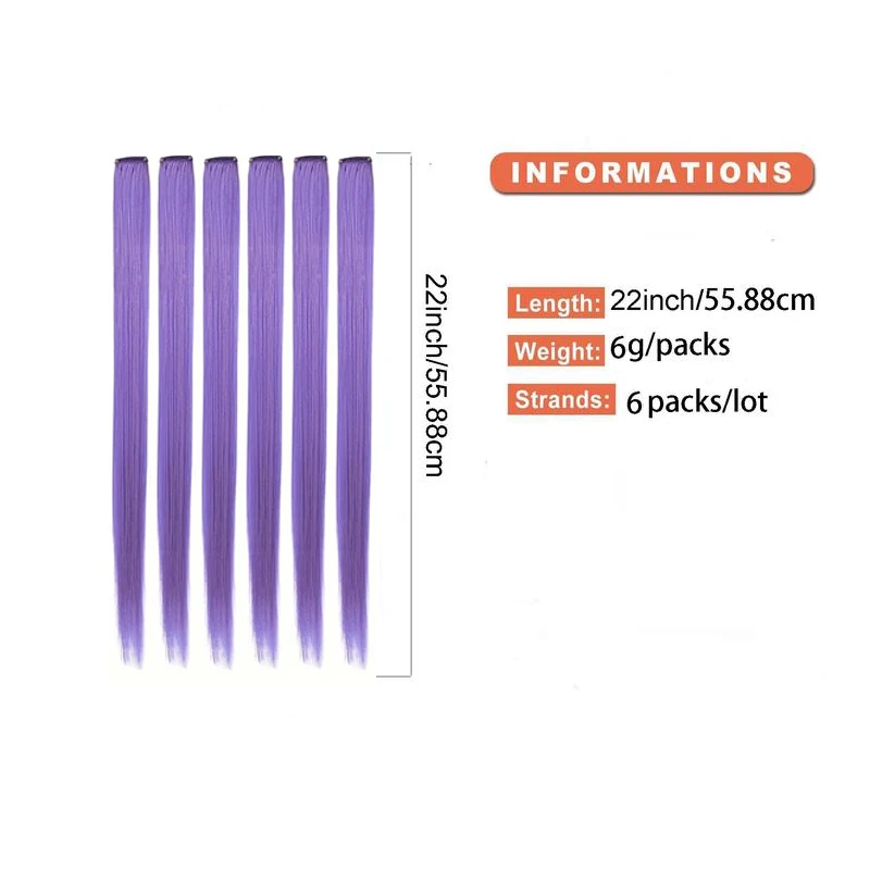22 Inch Long Straight Clip-in Hair Extensions 6pcs/pack Multi-colors Straight Hair Synthetic pieces Hair for Daily Cosplay Anime